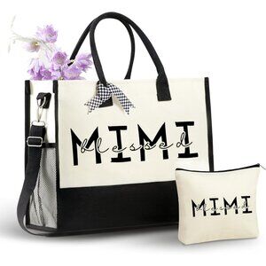 Mimi Gift Canvas Tote Bag for Grandma Christmas Birthday Large Capacity Zipper S